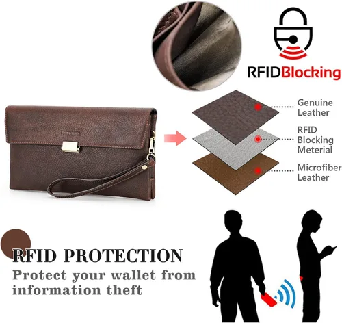 Miniatura 16 de Funda de piel de grano superior para hombre y mujer, múltiples bolsillos/ranuras, RFID de gran capacidad para tarjetas, cheques, dinero, pasaporte