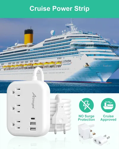 Miniatura 5 de Alitayee - Adaptador de enchufe de viaje europeo, regleta de alimentación de viaje UE/Reino Unido y EE. UU. con 3 tomacorrientes, 3 puertos USB