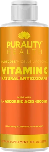 PURALITY HEALTH Suplemento líquido de vitamina C de 1000 mg por porción, absorción liposomal mejorada, sin OMG, sin gluten, vegano, suministro para