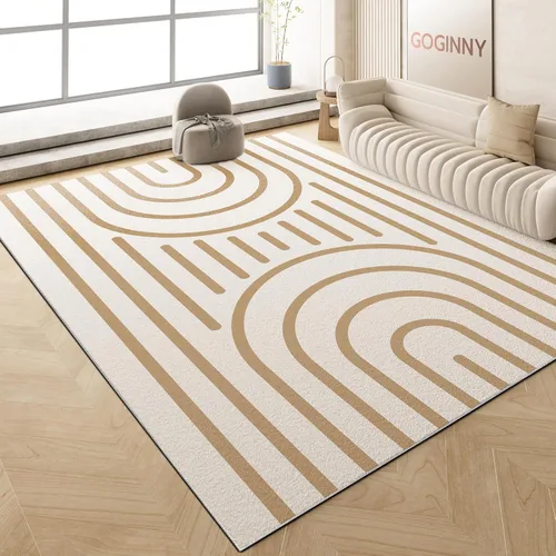Miniatura 12 de Alfombra moderna lavable de 5x7 para sala de estar, alfombra grande minimalista artística abstracta en blanco y gris, alfombra de pelo bajo ultra