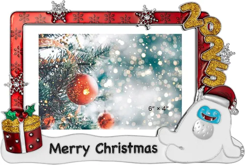 Marco de Fotos Navideño 4x6 - Marco de Fotos 2025 de Metal con Vidrio de Alta Definición, Decoración del Hogar, Regalos de Navidad, Adornos
