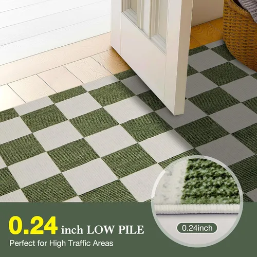 Miniatura 4 de Alfombra Lavable 5x7 de Cuadros, Alfombra de Área Verde y Blanca, Alfombras Grandes Boho para Sala de Estar, Alfombra de Bajo Pilo Ligera para Verde