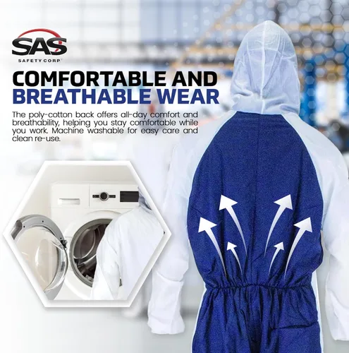 Miniatura 5 de SAS Safety 6938 Moon Suit - Overol de nailon y algodón, grande, color blanco