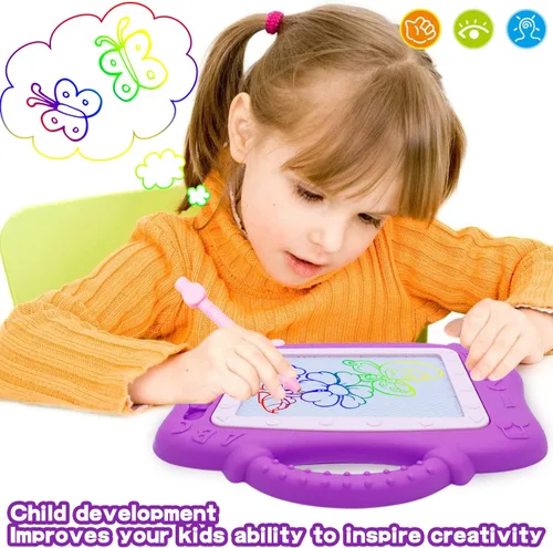 Miniatura 2 de Tablero magnético de dibujo para niños pequeños, paquete de 2 juguetes de tamaño de viaje, tablero de graffiti de color y almohadilla de boceto