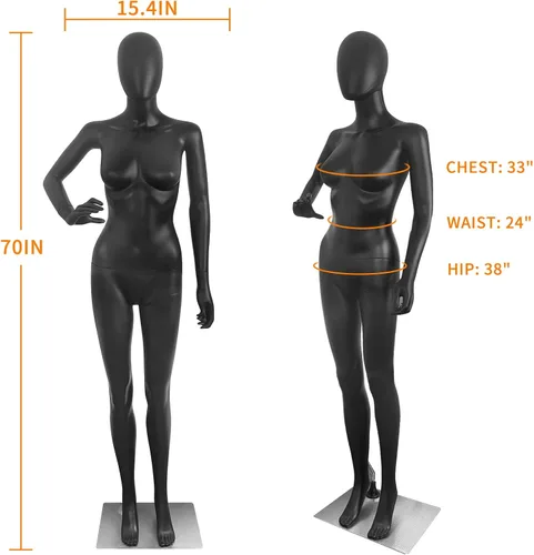 Miniatura 2 de Maniquí femenino negro cuerpo completo maniquíes torso vestido forma de vestido de costura modelo 70 pulgadas maniquíes ajustables forma de ropa