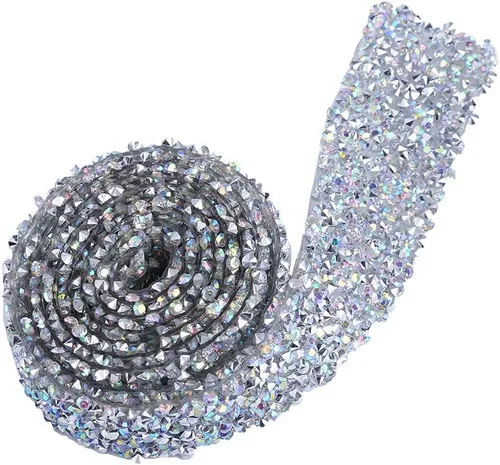 Miniatura 3 de 1 yarda 1.2 in ancho brillante pegamento trasero cristal Rhinestone cinturón de bandas decorativas (color AB)