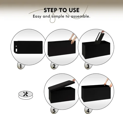 Miniatura 8 de PINPLUS Otomanas otomanas de almacenamiento con forma cuadrada con reposapiés de almacenamiento para sala de estar, asiento otomano Boucle para Negro