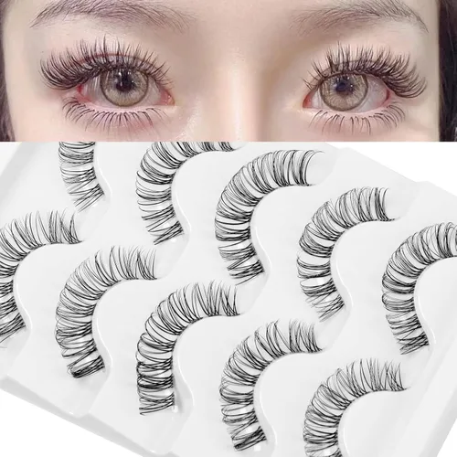 Miniatura 9 de Pestañas de ojo de gato parecen extensiones de pestañas, pestañas de tira rusa con banda transparente, aspecto natural, pestañas delgadas, volumen
