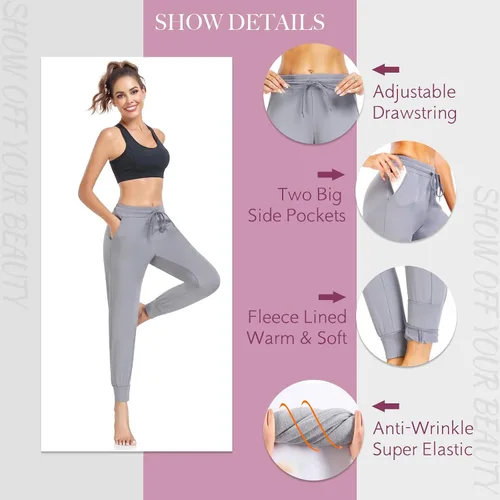 Miniatura 5 de NEW YOUNG Paquete de 3 pantalones deportivos con forro polar para mujer, pantalones deportivos con bolsillos para entrenamiento, yoga
