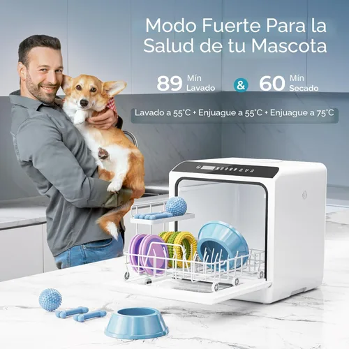 Miniatura 5 de EUHOMY Lavavajillas de encimera portátil con 6 programas, tanque de agua incorporado de 5 litros para apartamentos y casas rodantes, temperatura