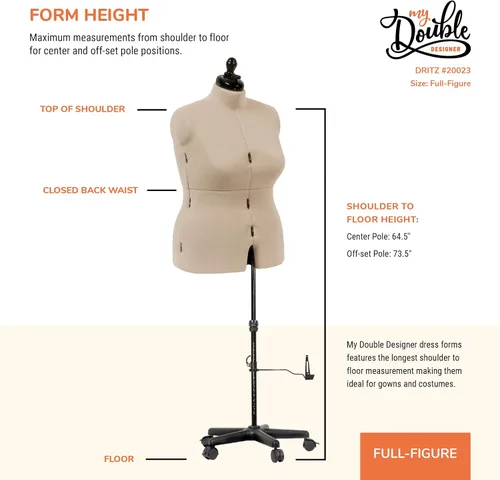Miniatura 9 de Dritz My Double Designer Forma de Vestido Ajustable de Figura Completa, Tallas Femeninas US 20–24, Maniquí de Costura con Torso Corporal que se