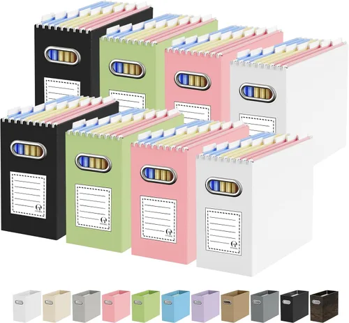 Miniatura 30 de Oterri Caja organizadora de archivos de cartón para colgar carpetas de archivos, tamaño carta, caja de archivos para escritorio de computadora, Gris
