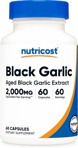 Nutricost Extracto de ajo negro, 60 cápsulas para 60 porciones por botella, extracto de ajo negro envejecido, vegano, sin gluten y sin OMG