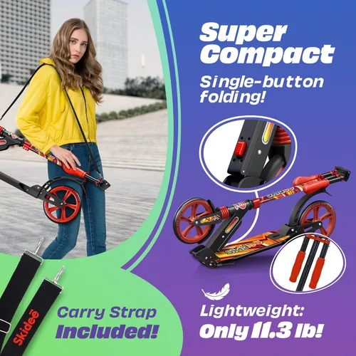 Miniatura 4 de SKIDEE Patinete para Adultos y Adolescentes, Altura Ajustable, Plegable, Ruedas Grandes, Ligero, Duradero, Suspensión Anti-Golpes, Hasta 220 Libras
