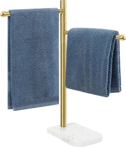 Miniatura 11 de Toallero de mano, soporte para toallas de mano en forma de F con base de mármol, barra de soporte giratorio de acero inoxidable para toalla de mano