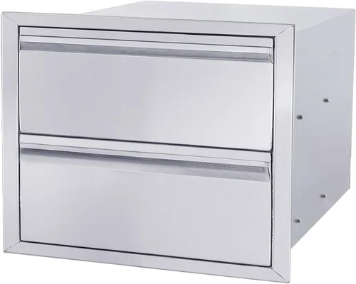 Cajón de cocina para exteriores de 18 pulgadas de ancho, de acero inoxidable, doble cajón, montaje empotrado para isla de cocina al aire libre