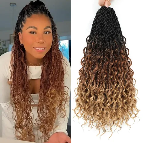 Miniatura 36 de Cabello senegalés de ganchillo con extremos rizados, 12 pulgadas, 8 paquetes de cabello bohemio de ganchillo con rizos de diosa, rizos de ganchillo