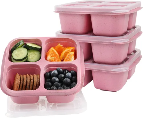 Miniatura 8 de LCHLZZ 4 compartimentos contenedores de aperitivos, paquete de 20 contenedores reutilizables para preparación de comida, lonchera sin BPA