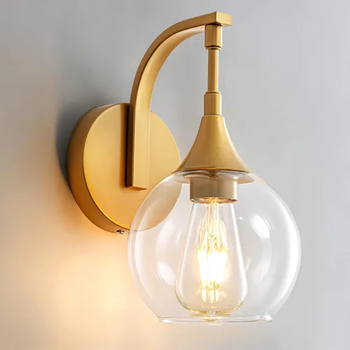 Miniatura 2 de Aplique de pared dorado, 1 luz de tocador de baño, lámpara de pared moderna con pantalla de vidrio transparente de 4.9 pulgadas, lámparas de pared
