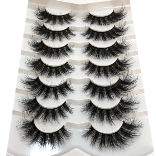 Miniatura 5 de Pooplunch Pestañas postizas de pelo de visón sintético, esponjosas, dramáticas, paquete de 7 pares de pestañas postizas 8D de ojo de gato, paquete