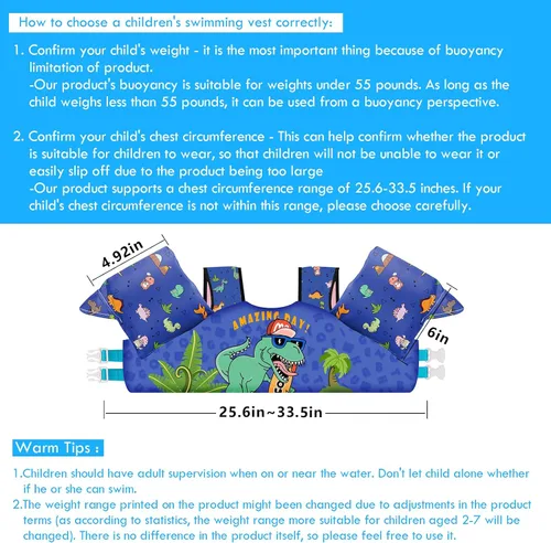 Miniatura 3 de Chriffer - Chaleco salvavidas para niños de 30 a 55 libras, flotadores con arnés de hombro con alas de brazo para niños y niñas de 2, 3, 4, 5, 6, 7
