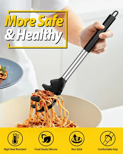 Miniatura 4 de Paquete de 2 tenedores de silicona para pasta, servidor de cuchara de fideos resistente al calor, colador de espagueti sin BPA, las mejores