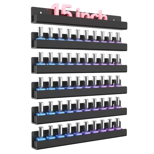 NIUBEE Paquete de 6 estantes para esmalte de uñas, estante montado en la pared con inserciones de extremo antideslizantes extraíbles, organizador de