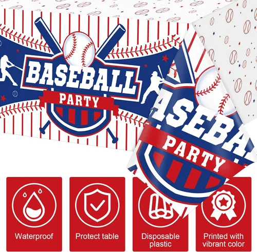 Miniatura 3 de Newwiee 3 manteles de béisbol de plástico para fiesta de béisbol, mantel deportivo para fiesta de cumpleaños, día del juego, decoración