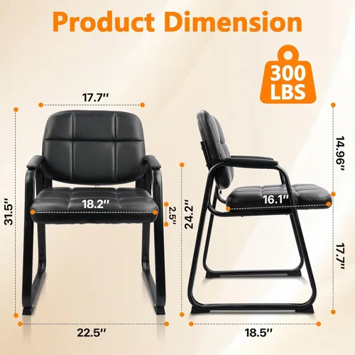 Miniatura 3 de CLATINA Silla de recepción clásica con reposabrazos acolchados y base de trineo, silla ergonómica para invitados para oficina, conferencias, sala
