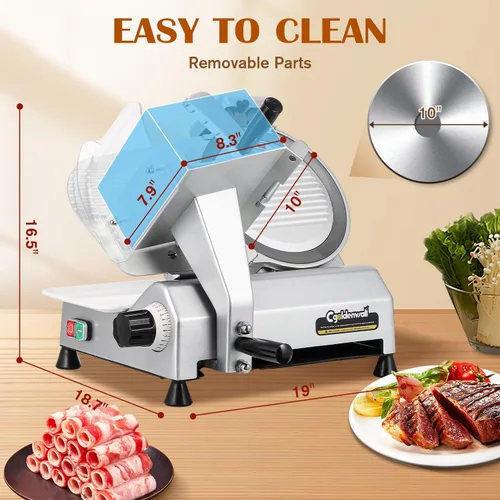 Miniatura 6 de CGOLDENWALL Máquina cortadora de carne comercial, 240W, 0-0.7" grosor ajustable, cortadora eléctrica de carne de delicatessen, queso y alimentos