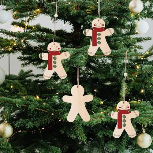 Miniatura 2 de 10 piezas de madera de hombre de jengibre recortes de madera sin terminar manualidades de madera adorno de pintura de Navidad DIY recortes de madera
