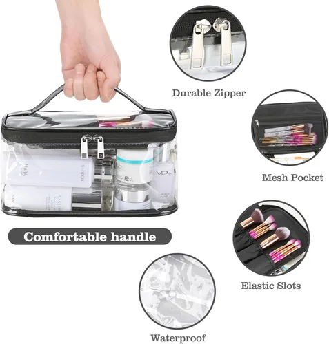 Miniatura 3 de HAOGUAGUA Bolsa de maquillaje transparente para cosméticos con compartimento para cepillos, portátil, impermeable, bolsa de aseo transparente