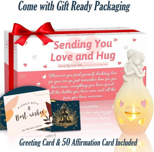Miniatura 9 de Regalos de cumpleaños para hermanas, estatua de abrazo blanco, portavelas de abrazo con 50 tarjetas de afirmación diarias, regalo motivacional