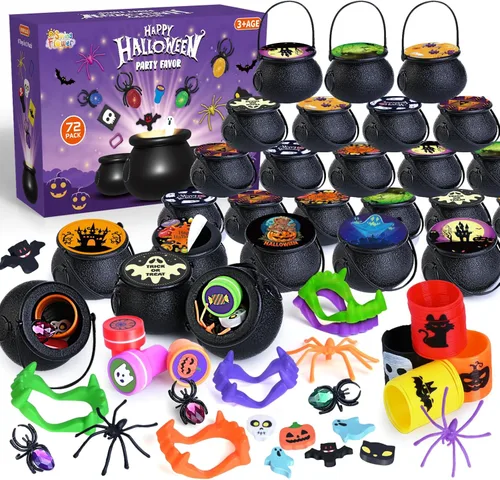 Miniatura 10 de SpringFlower 240 piezas de recuerdos de fiesta de Halloween, paquete de 30 caldero de bruja pequeño de plástico precargado, juguetes de Halloween a
