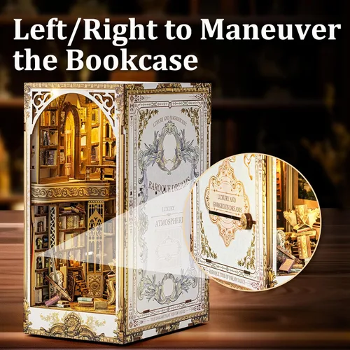 Miniatura 5 de Kit de rincón de libros de bricolaje, diorama de sujetalibros con LED, rompecabezas de madera 3D, kits de casa en miniatura para bricolaje