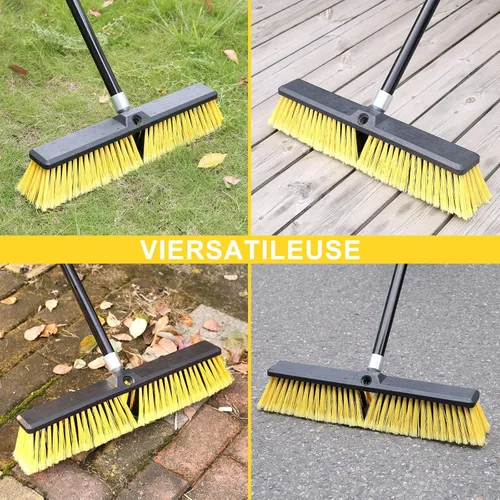 Miniatura 2 de KeFanta Escoba de empuje de 18 pulgadas para exteriores, escoba resistente con mango largo de 63 pulgadas para terraza, entrada, garaje, patio
