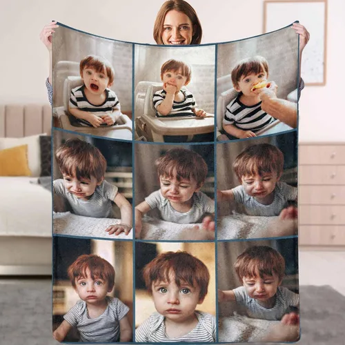 Miniatura 8 de Manta personalizada con texto fotográfico, manta personalizada con mis propias imágenes para Navidad, familia, mamá, papá, perro, hermanas, amigos