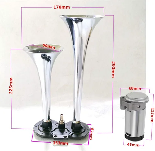 Miniatura 4 de Bocina de aire para coche, 12 V, 150 DB, trompeta, camión, bocina de aire, doble tubo, cromado, plateado, zinc, bocina de aire con compresor