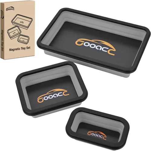 Miniatura 14 de GOOACC Juego de bandejas magnéticas plegables de 3 tamaños, bandejas de herramientas plegables de silicona negra, organizador para tornillos