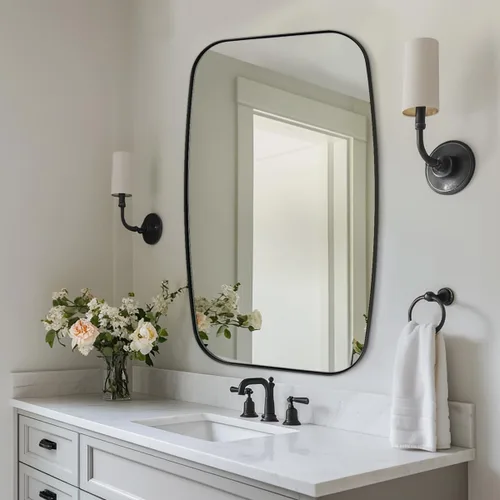 ANDY STAR - Espejos ovalados negros para baño, espejo grande de 24x36 pulgadas con marco de metal negro mate oblongo para pared, espejo moderno de