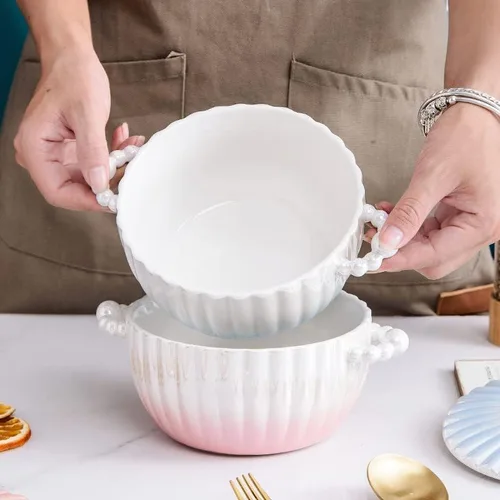 Miniatura 8 de Creamic - Tazón de yogur con tapa, 33 onzas, moderno, degradado, ligero, fiesta de lujo para ensaladas y frutas, vajilla de cocina, color rosa
