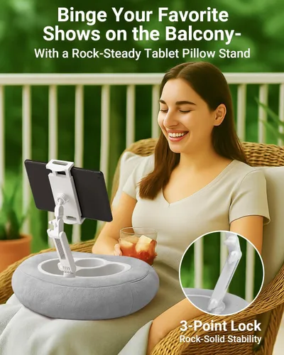 Miniatura 5 de Soporte de almohada Kindle para cama, soporte ajustable para tableta y teléfono para iPad, Kindle, sofá, soporte para aperitivos y bebidas, 50