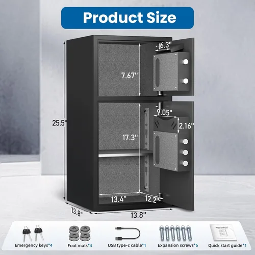 Miniatura 7 de kavey Caja Fuerte Grande de 6.0 Pies Cúbicos Resistente al Fuego e Impermeable, Caja Fuerte para Dinero con Función Silenciosa y Luz LED, Cajas