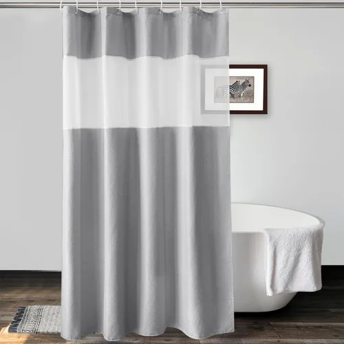 UFRIDAY Cortina de ducha de tela con tejido tipo nido de abeja con ventana de malla, cortina de regadera de tela tipo nido de abeja gris de 54 x 78,