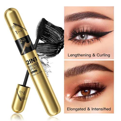 Miniatura 5 de Máscara de pestañas 4D Golden Goddess Black 2 en 1, extensión de pestañas líquidas para pestañas impermeables 5 veces más largas y llenas (1 unidad)