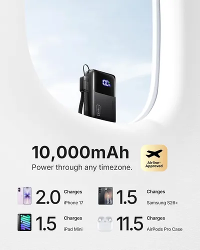 Miniatura 5 de INIU Cargador Portátil Mini, Pequeña Batería de Bolsillo de Carga Rápida de 45W PD de 10000mAh, USB C Entrada y Salida, Esencial de Viaje