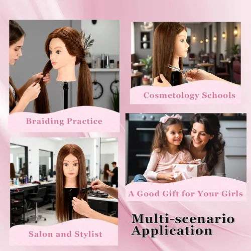 Miniatura 6 de Beauty Star Cabeza de maniquí con cabello humano 100% real, cabeza de peinado de muñeca de 18 pulgadas para práctica de trenzado y entrenamiento