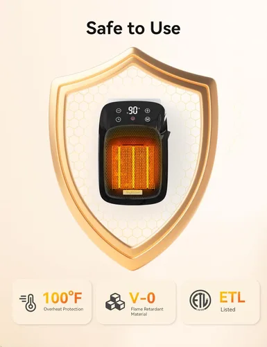 Miniatura 4 de Brightown Calentador de pared enchufable para uso en interiores, calentador eléctrico pequeño de 800 W con termostato, control remoto, protección