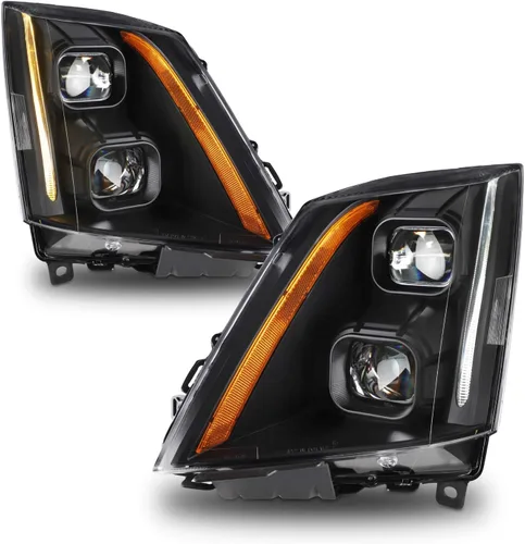 Miniatura 2 de AKKON - Para 2008-2014 Cadillac CTS Faros LED de proyector doble negro con carcasa Switchback [Modelo halógeno]