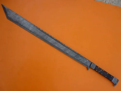 Miniatura 2 de Espada. ¡Rara! Espada de machete de acero de Damasco forjada a mano. ¡Espada de caza gladiosa! Espada de caza con funda de cuero. Espada